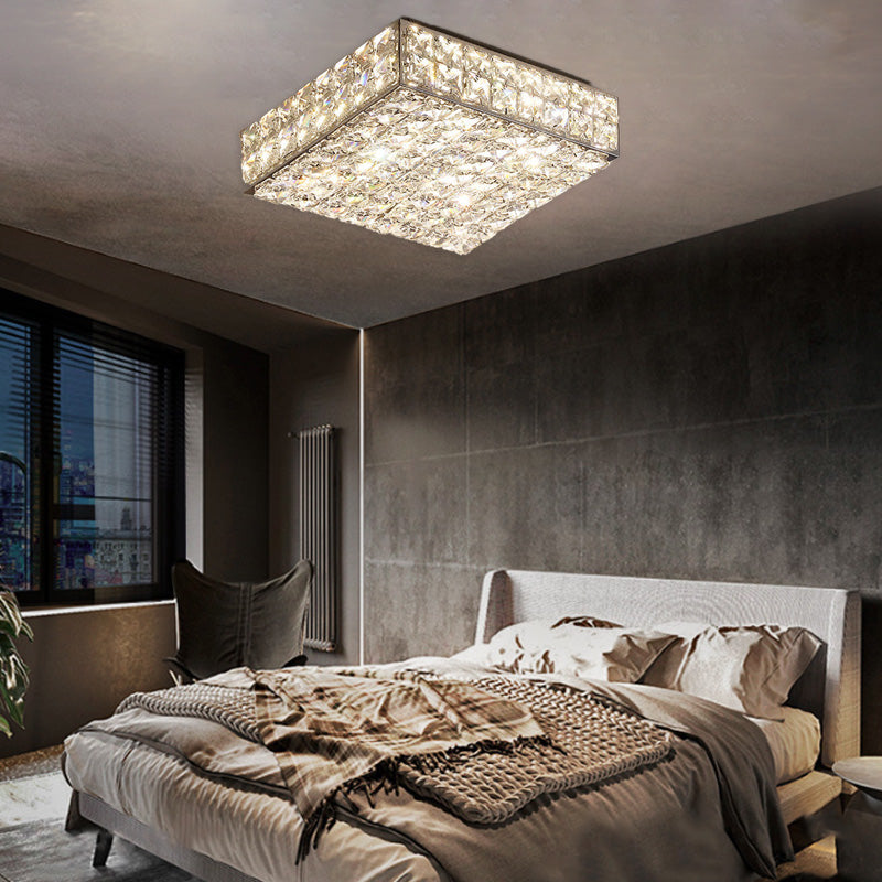 مصباح سقف LED دائري مستطيل الشكل من الكريستال من الفولاذ المقاوم للصدأ بتصميم عصري فاخر لغرفة المعيشة