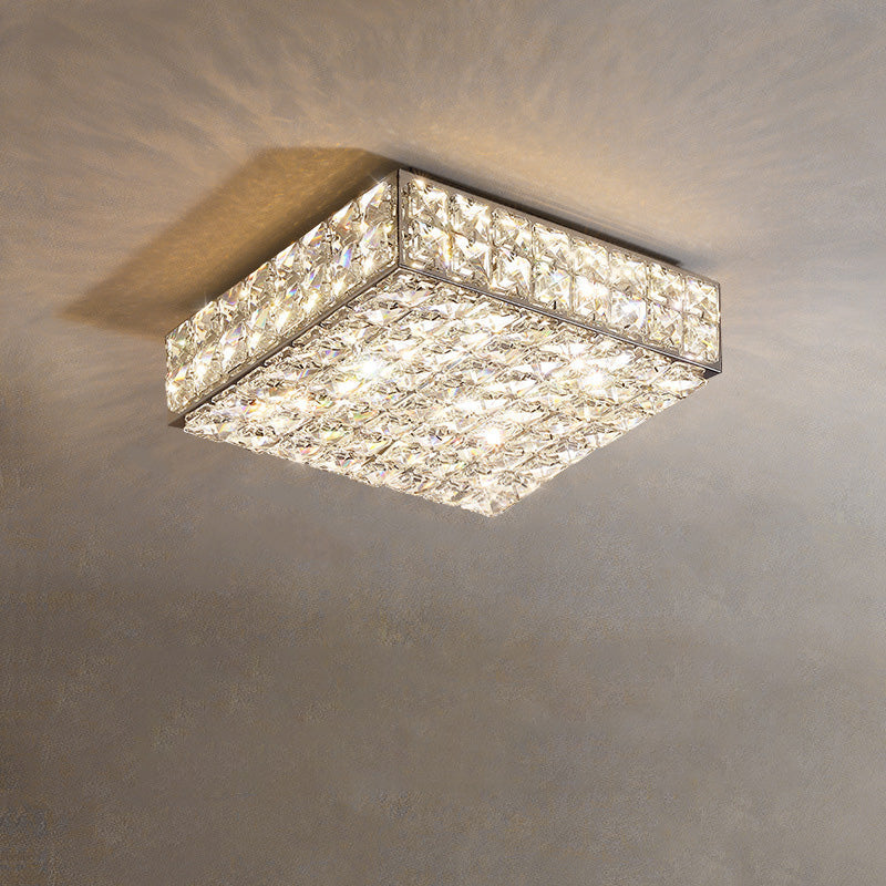 مصباح سقف LED دائري مستطيل الشكل من الكريستال من الفولاذ المقاوم للصدأ بتصميم عصري فاخر لغرفة المعيشة
