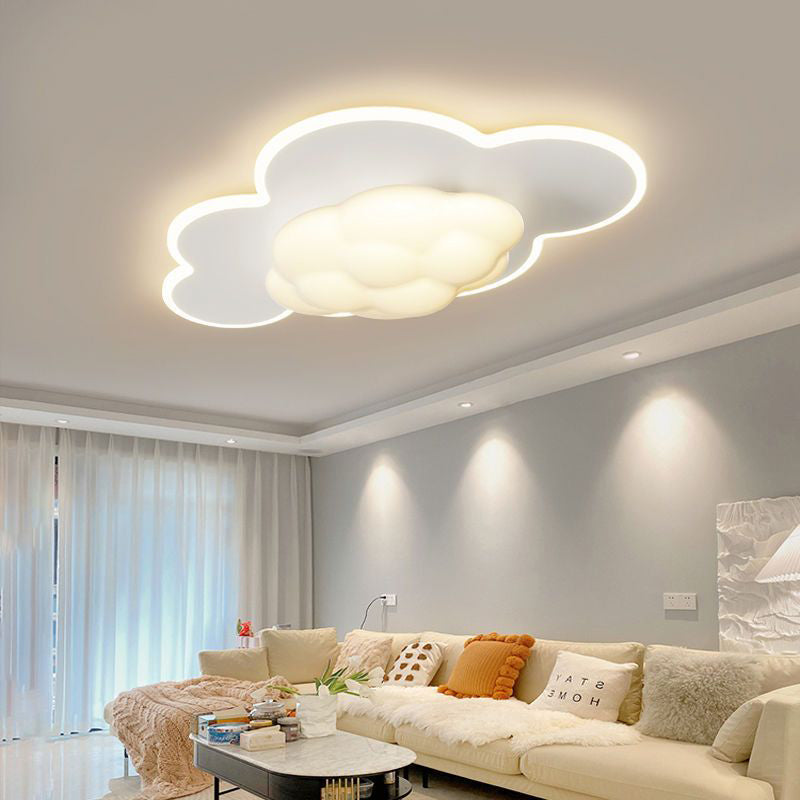 Modern Art Deco Cream Clouds Plastic Iron LED Flush Mount Ceiling Light For Living Room