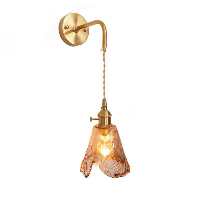 Modern Eclectic Amber Glass Geometric 1-Light Wall Sconce Lamp For Living Room