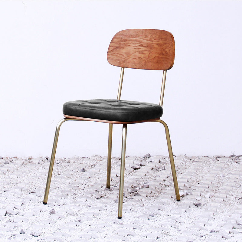 Modern Minimalist Square Metal PU Leather Four Legs Dining Chair Backrest For Dining Room