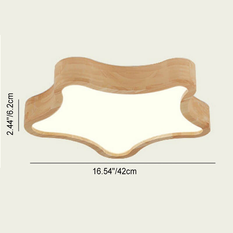 Scandinavian Modern Minimalist Clouds Stars Rubber Wood Acrylic LED Flush Mount Ceiling Light