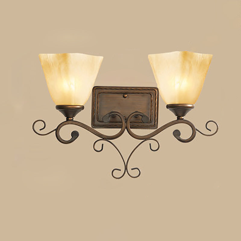 Traditional Vintage Round Glass Iron 1/2 Light Wall Sconce Lamp For Bedroom