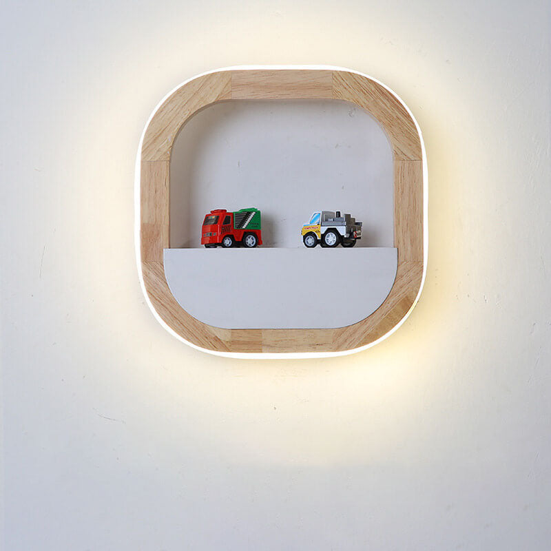 Japanese Modern Square Round Rubber Wood Hardware LED Wall Sconce Lamp