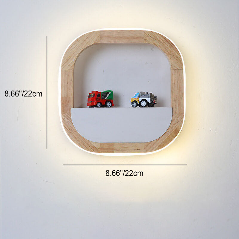 Japanese Modern Square Round Rubber Wood Hardware LED Wall Sconce Lamp