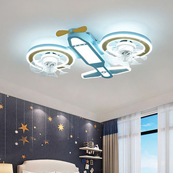 Contemporary Creative Hardware Kids Aircraft LED Downrods Ceiling Fan Light For Bedroom