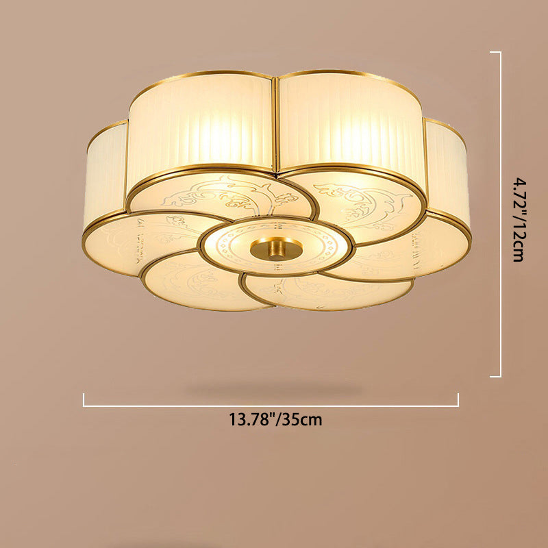 Traditional European Flower Petal Copper Glass 3/4/6 Light Flush Mount Ceiling Light For Living Room