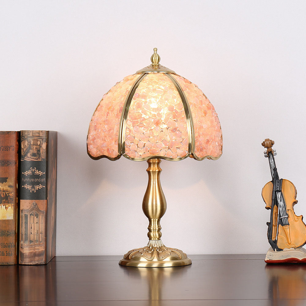 Contemporary Creative Colored Crystal Copper Flower 1-Light Table Lamp For Bedroom