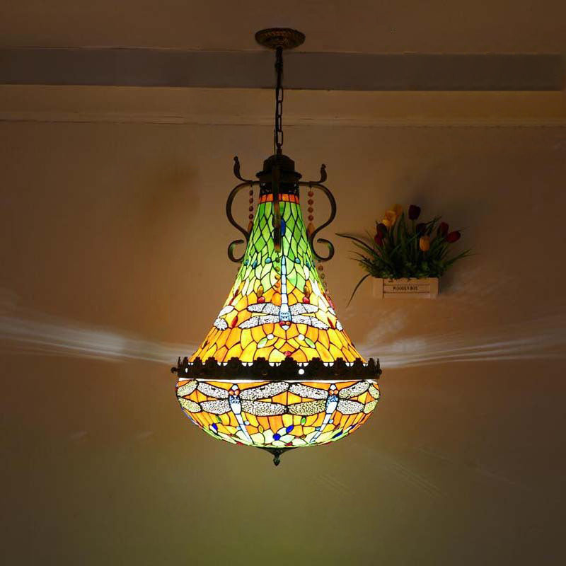 مصباح معلق على شكل نصف طاولة مستديرة عتيقة تقليدية على شكل دمعة من الحديد والزجاج مقاس 5/8 بوصة لغرفة المعيشة