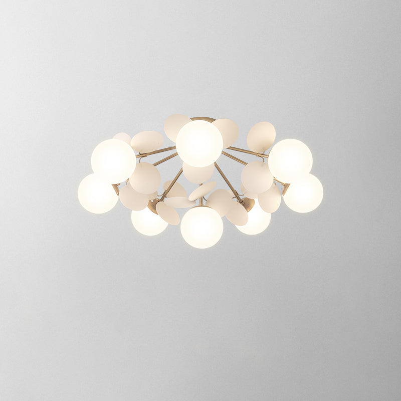 Contemporary Nordic Iron Acrylic Glass Flower Branch Round Ball 4/6/8 Light Semi-Flush Mount Ceiling Light For Living Room