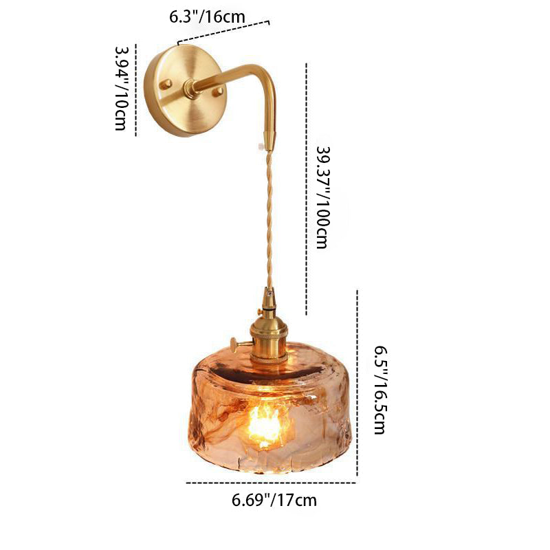 Modern Eclectic Amber Glass Geometric 1-Light Wall Sconce Lamp For Living Room