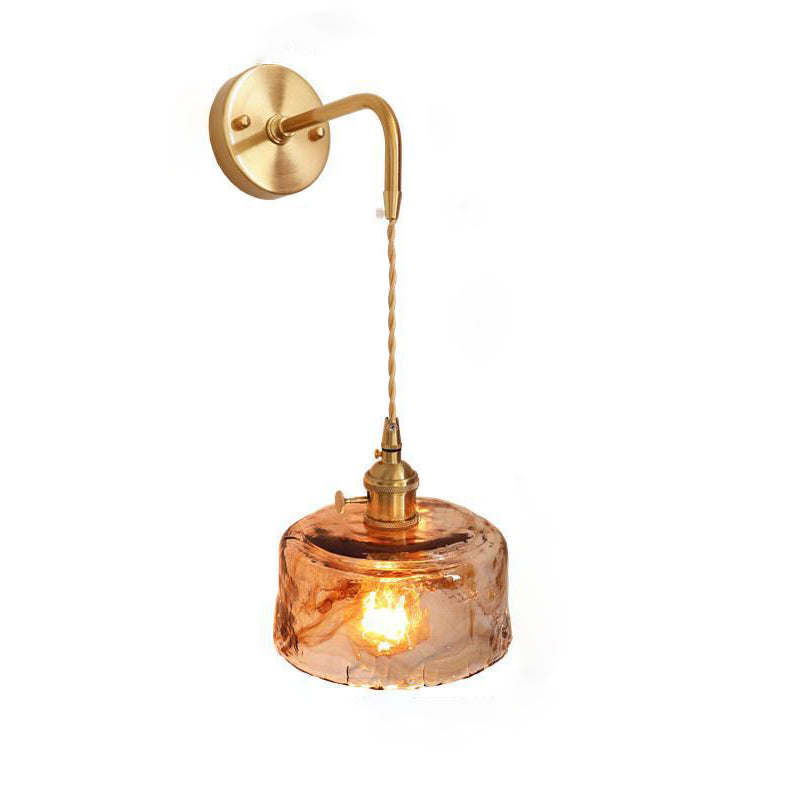 Modern Eclectic Amber Glass Geometric 1-Light Wall Sconce Lamp For Living Room