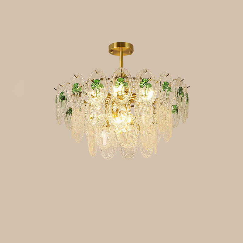 Modern Luxury Round Oval Piece Hardware Glass 6-Light Pendant Light For Living Room