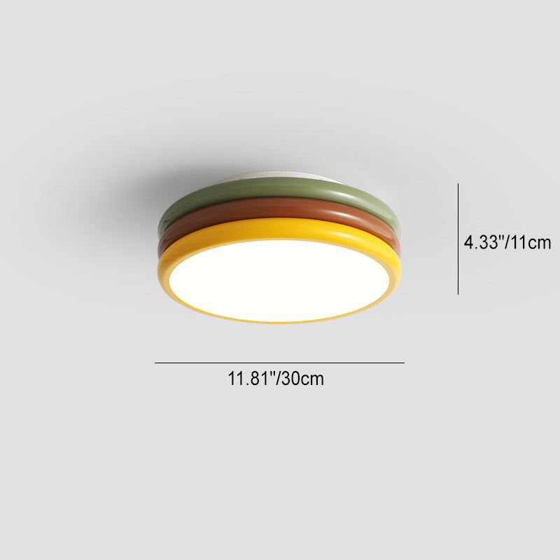 現代的でクリエイティブな鉄製アクリル製ラウンドハンバーガーLEDフラッシュマウントシーリングライト寝室用