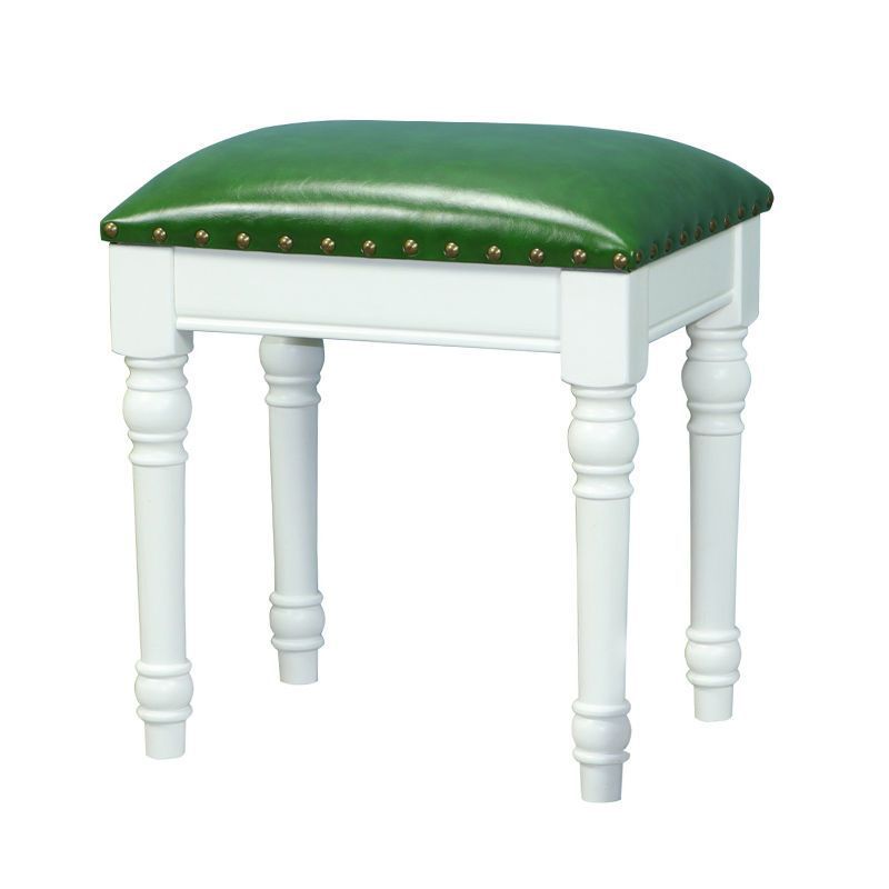 Contemporary Scandinavian Square Linen Faux Leather Solid Wood Vanity Stool Backless Armless For Bedroom