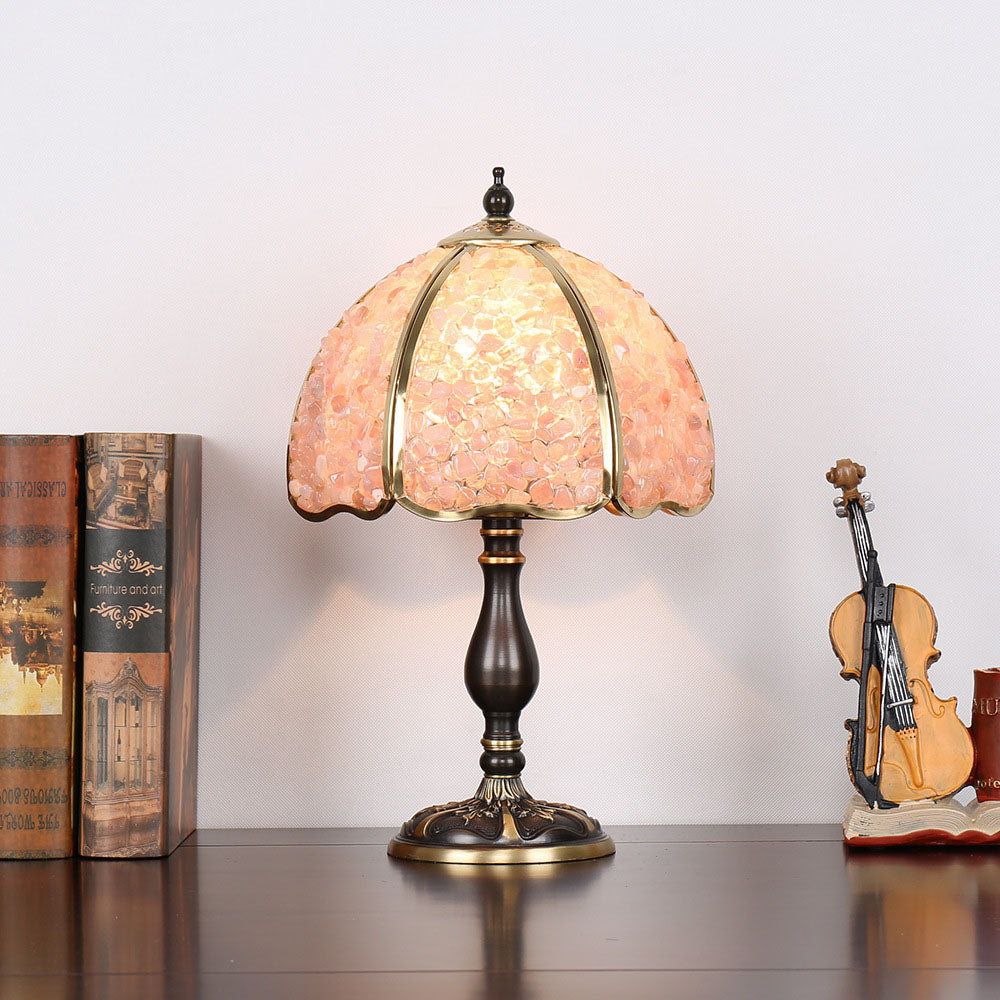 Contemporary Creative Colored Crystal Copper Flower 1-Light Table Lamp For Bedroom