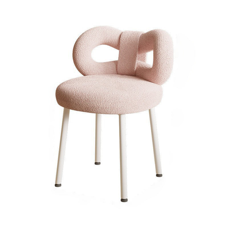 Modern Art Deco Butterfly Knot Round Lambswool Faux Leather Metal Vanity Stool Backrest Armless For Bedroom