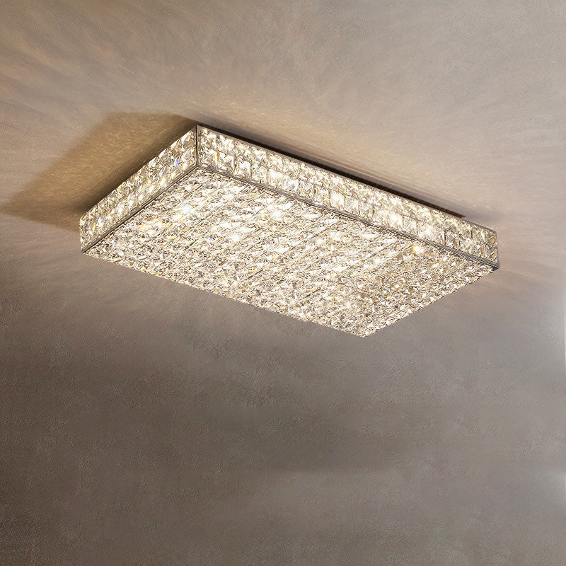 مصباح سقف LED دائري مستطيل الشكل من الكريستال من الفولاذ المقاوم للصدأ بتصميم عصري فاخر لغرفة المعيشة