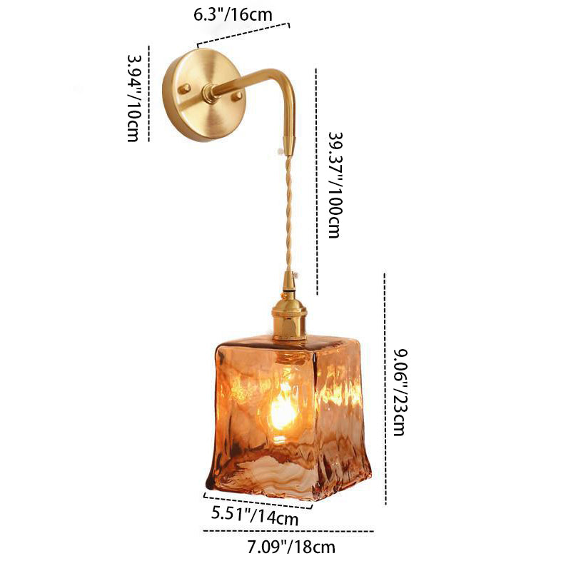 Modern Eclectic Amber Glass Geometric 1-Light Wall Sconce Lamp For Living Room