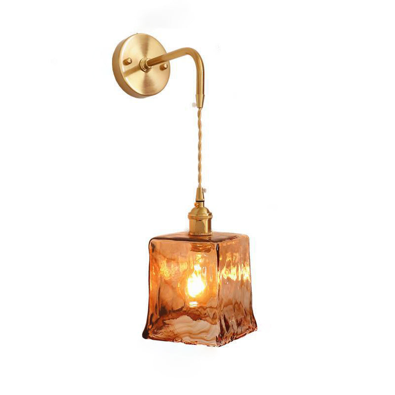 Modern Eclectic Amber Glass Geometric 1-Light Wall Sconce Lamp For Living Room