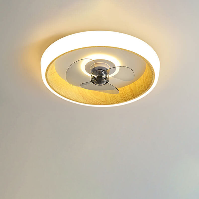 Nordic Minimalist Round Acrylic Wood Grain LED Flush Mount Ceiling Fan Light