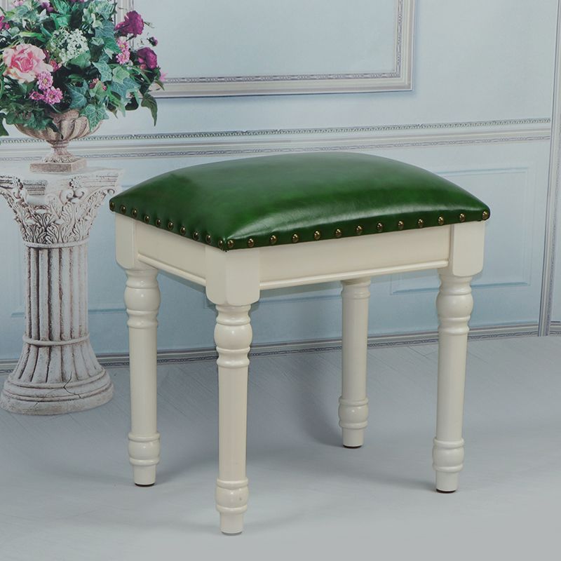 Contemporary Scandinavian Square Linen Faux Leather Solid Wood Vanity Stool Backless Armless For Bedroom