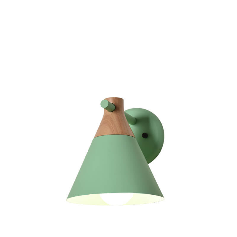 Nordic Solid Wood Macaron Cone Shade 1-Light Wall Sconce Lamp