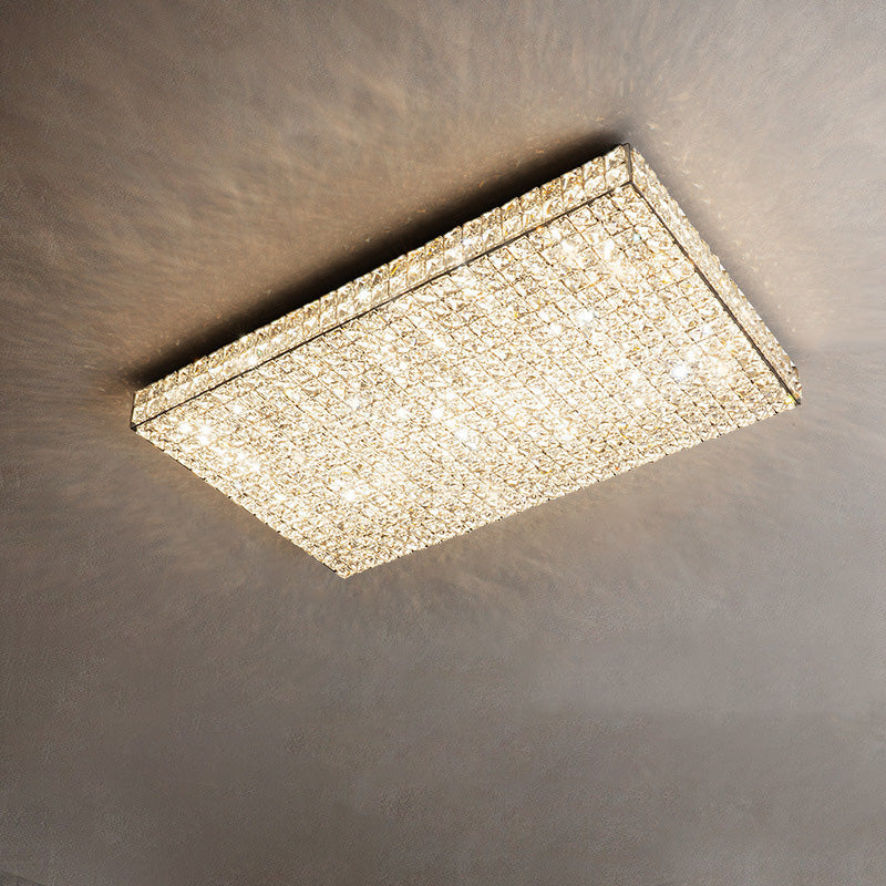 مصباح سقف LED دائري مستطيل الشكل من الكريستال من الفولاذ المقاوم للصدأ بتصميم عصري فاخر لغرفة المعيشة