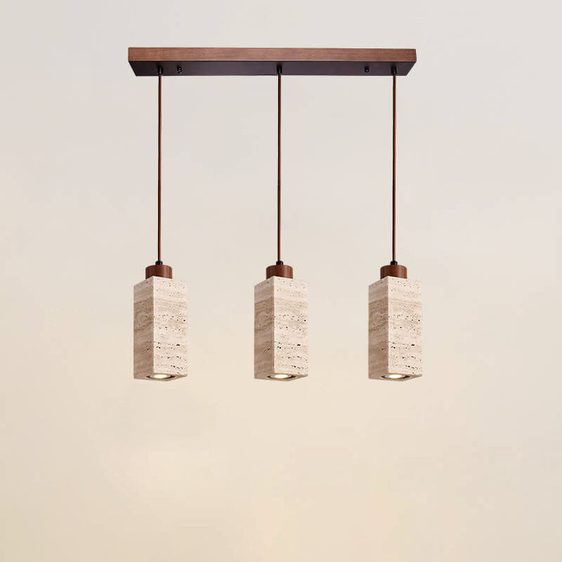 Japanese Wabi-sabi Solid Wood Stone 1/2/3-Light Island Light Chandelier