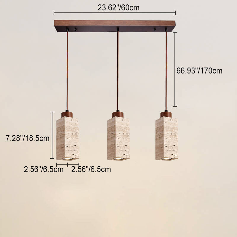 Japanese Wabi-sabi Solid Wood Stone 1/2/3-Light Island Light Chandelier