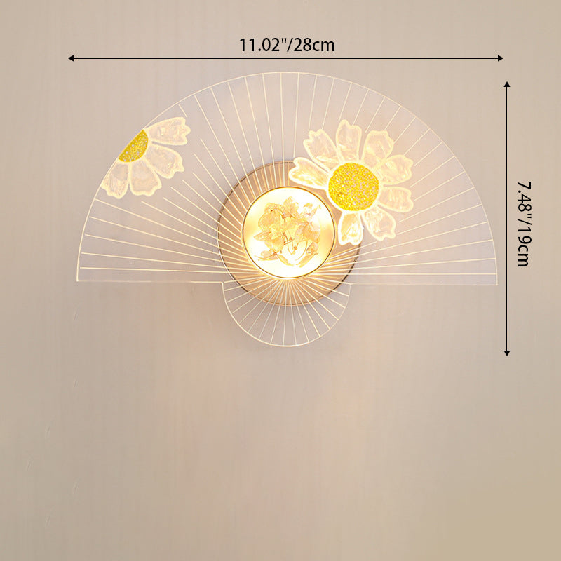 مصباح حائط LED عصري إبداعي على شكل مروحة من الأكريليك بتصميم عباد الشمس واليعسوب لغرفة المعيشة