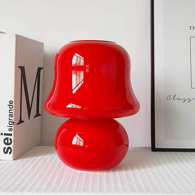 French Cream Handmade Glass Mushroom 1-Light Table Lamp