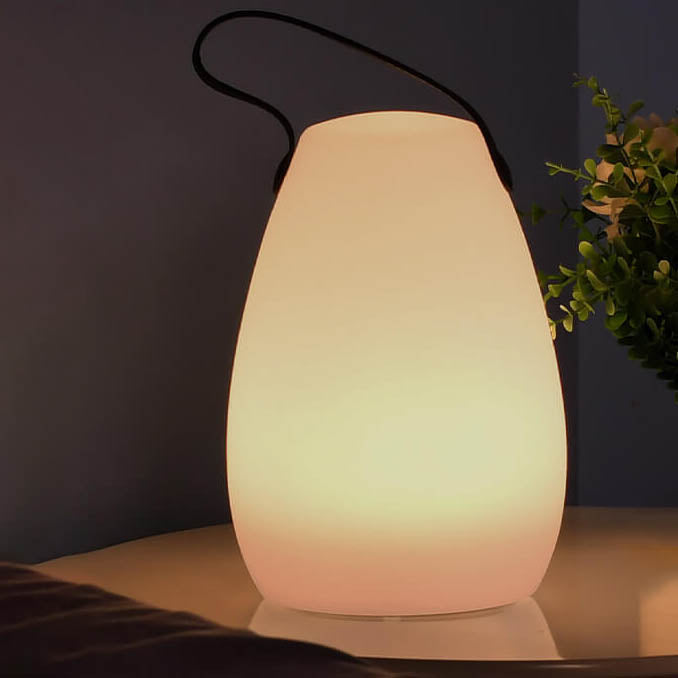モダンでシンプルなプラスチック製ラウンドスクエアハンドLEDテーブルランプ(屋外パティオ用)