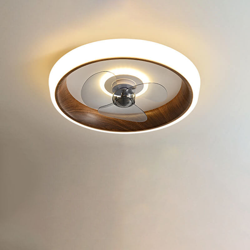 Nordic Minimalist Round Acrylic Wood Grain LED Flush Mount Ceiling Fan Light