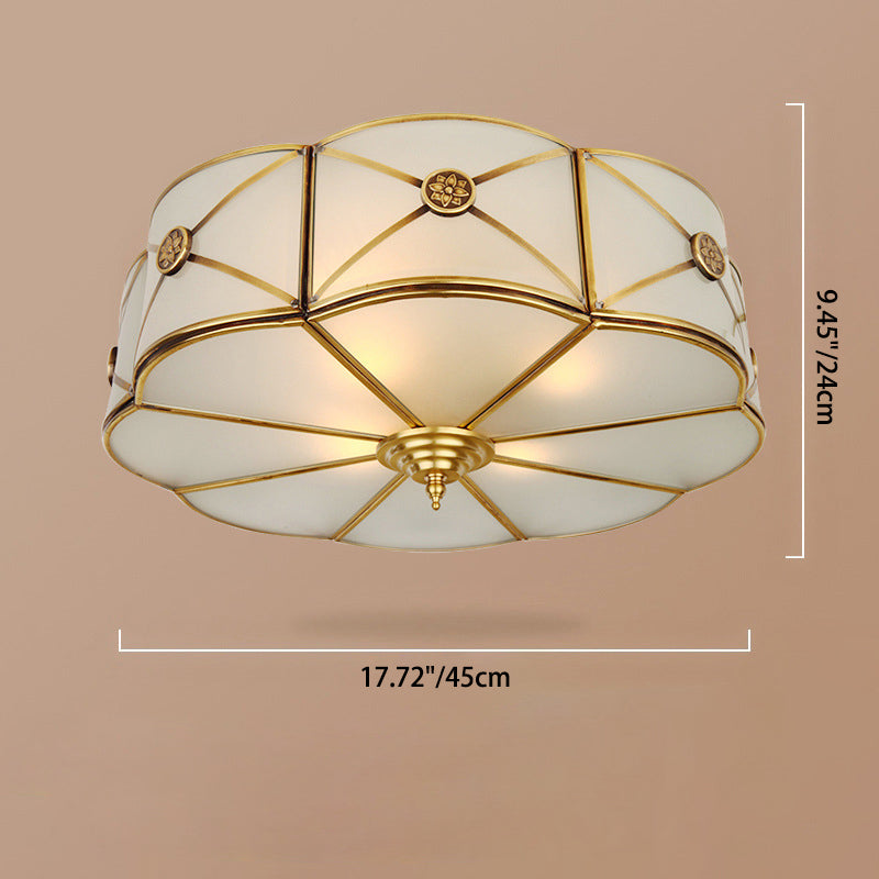 Traditional European Flower Petal Copper Glass 3/4/6 Light Flush Mount Ceiling Light For Living Room