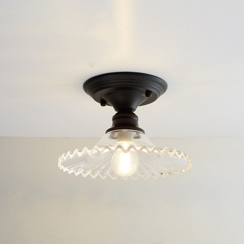 Nordic Vintage Glass Floral Round Geometry 1-Light Semi-Flush Mount Ceiling Light