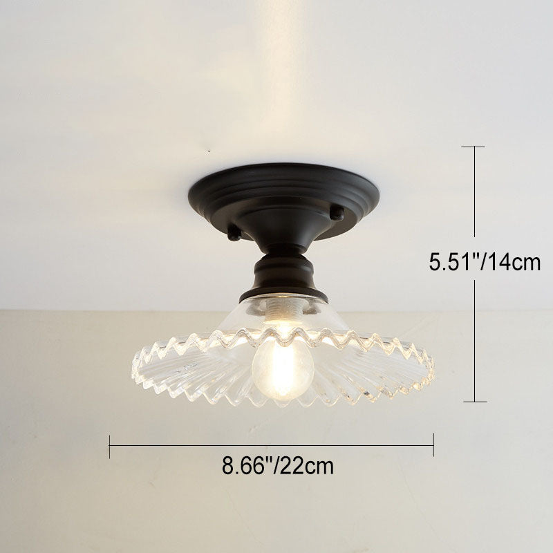 Nordic Vintage Glass Floral Round Geometry 1-Light Semi-Flush Mount Ceiling Light