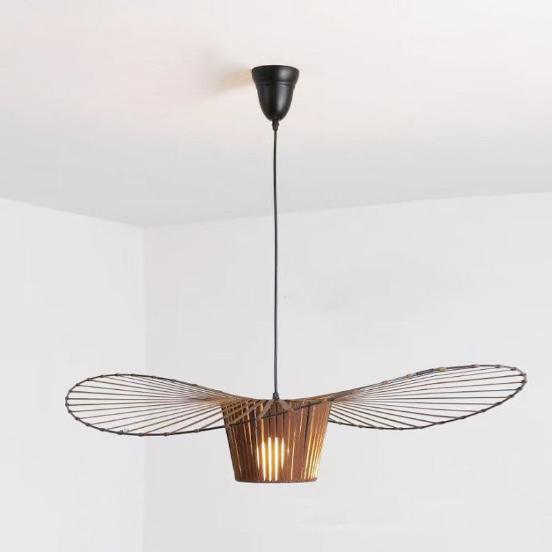 Modern Minimalist Straw Hat Iron Fabric 1-Light Pendant Light For Bedroom