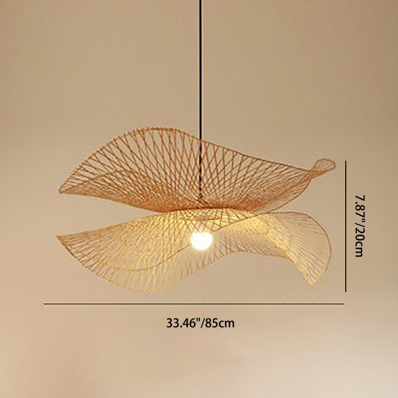 Traditional Chinese Iron Bamboo Weaving Hat Irregular Round Ball 1-Light Pendant Light For Dining Room