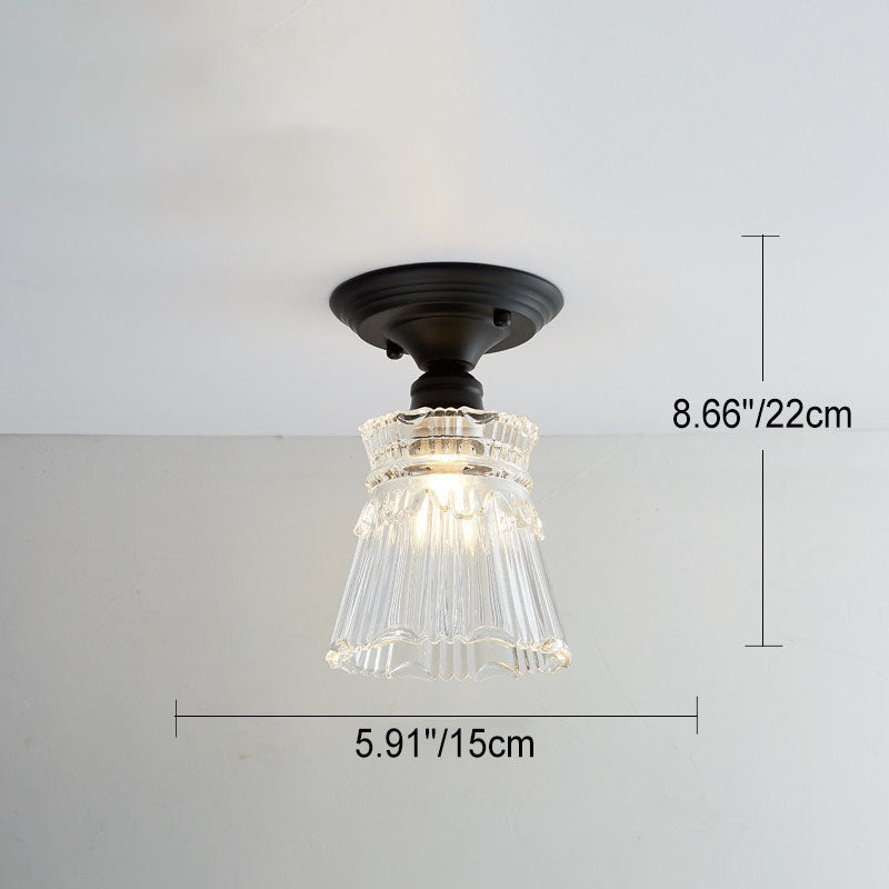 Nordic Vintage Glass Floral Round Geometry 1-Light Semi-Flush Mount Ceiling Light