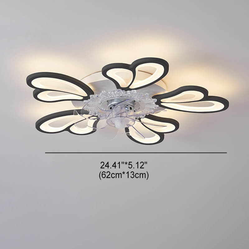 مروحة سقف LED مثبتة على شكل قلب مصنوعة من الحديد والأكريليك والبلاستيك بتصميم إسكندنافي حديث وبسيط