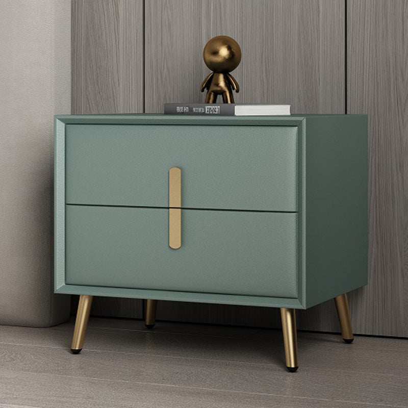 Modern Luxury Rectangular Solid Wood Microfiber Leather Hardware Nightstand 2-Drawer For Bedroom