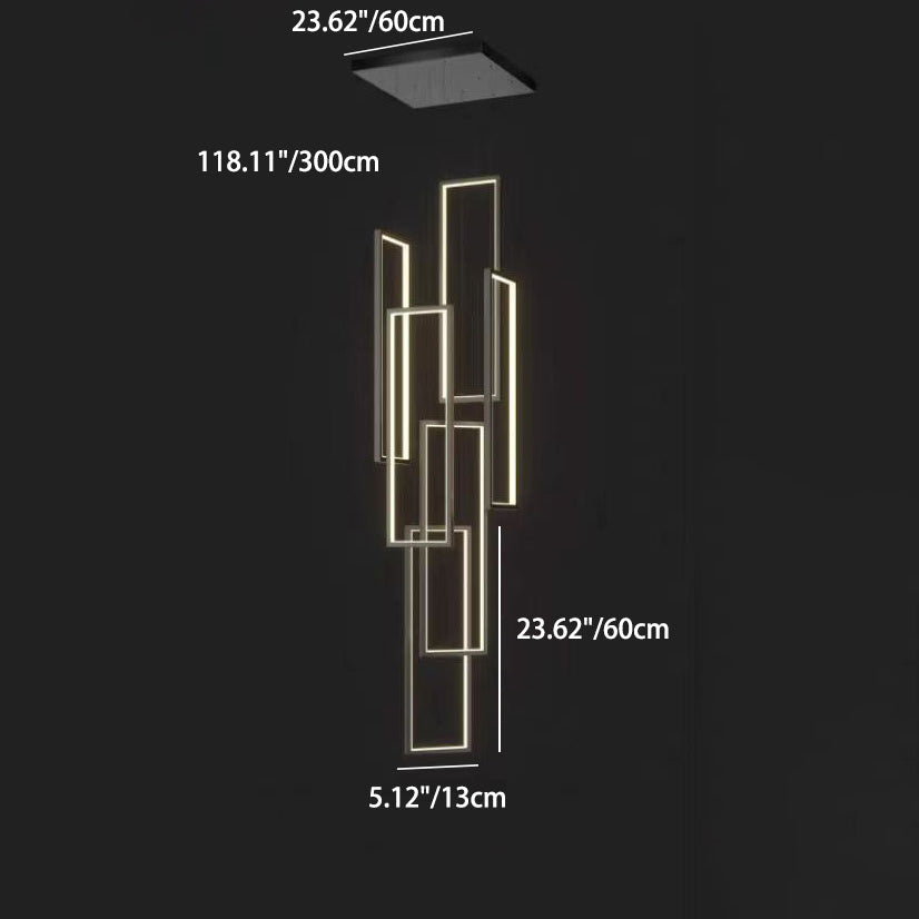 ثريا LED بتصميم عصري بسيط مصنوعة من الحديد والألومنيوم والسيليكا على شكل مربع مستطيل للسقف للسلالم