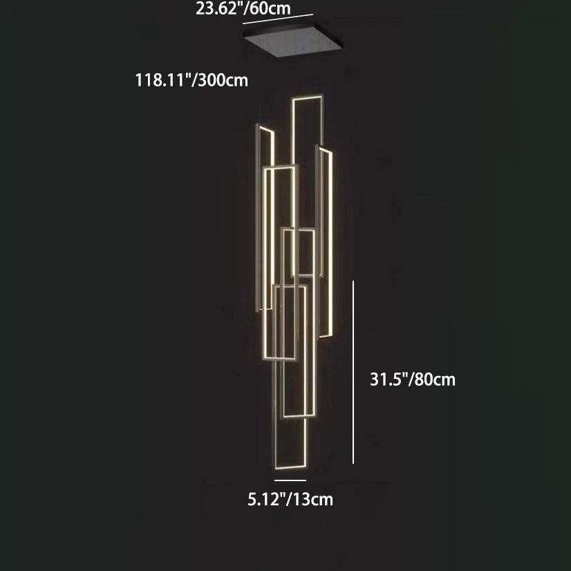 ثريا LED بتصميم عصري بسيط مصنوعة من الحديد والألومنيوم والسيليكا على شكل مربع مستطيل للسقف للسلالم