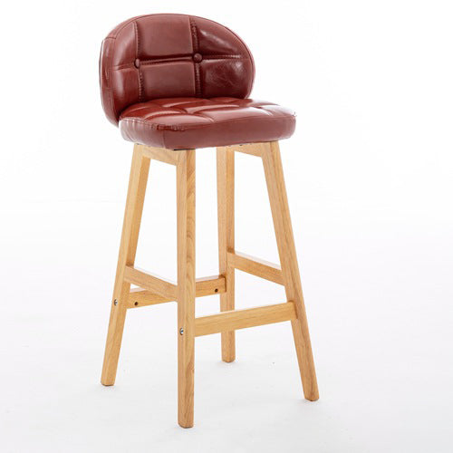 Modern Minimalist Square Wood Oiled Wax Leather Foam Bar Stool With Four Legs Backrest For Dining Room