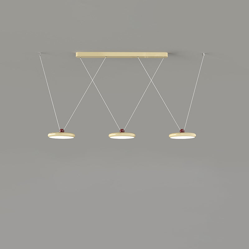 Contemporary Scandinavian Iron Disc Acrylic LED Island Light Chandelier For Dining Room
