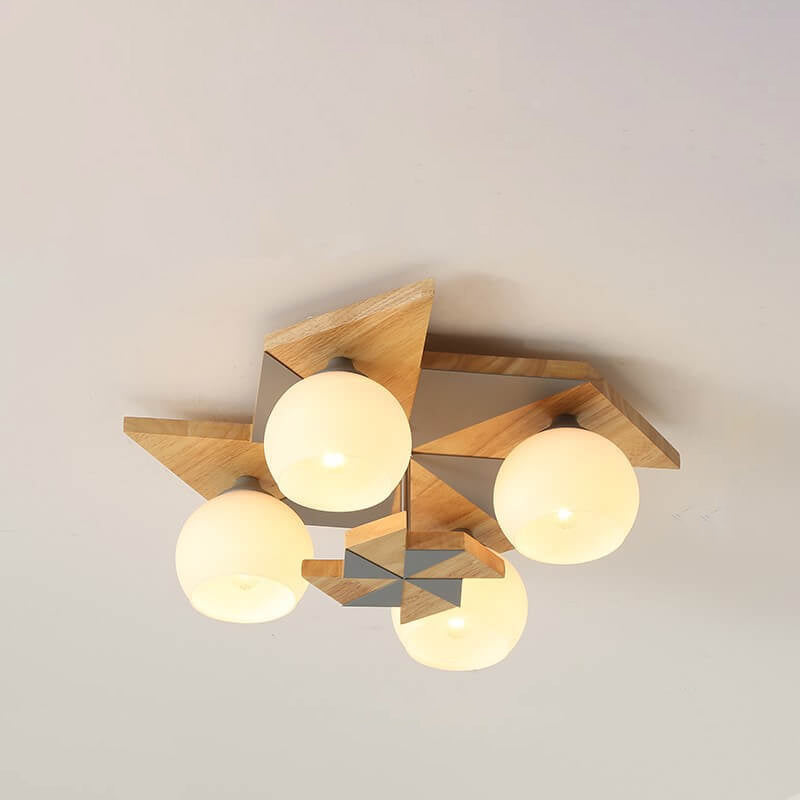 Scandinavian Modern Childlike Giraffe Diamond Pentagram Windmill Iron Wood Glass 4/5 Light Semi-Flush Mount Ceiling Light