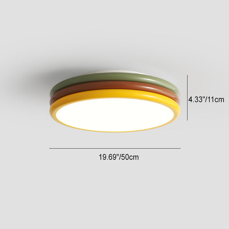 現代的でクリエイティブな鉄製アクリル製ラウンドハンバーガーLEDフラッシュマウントシーリングライト寝室用