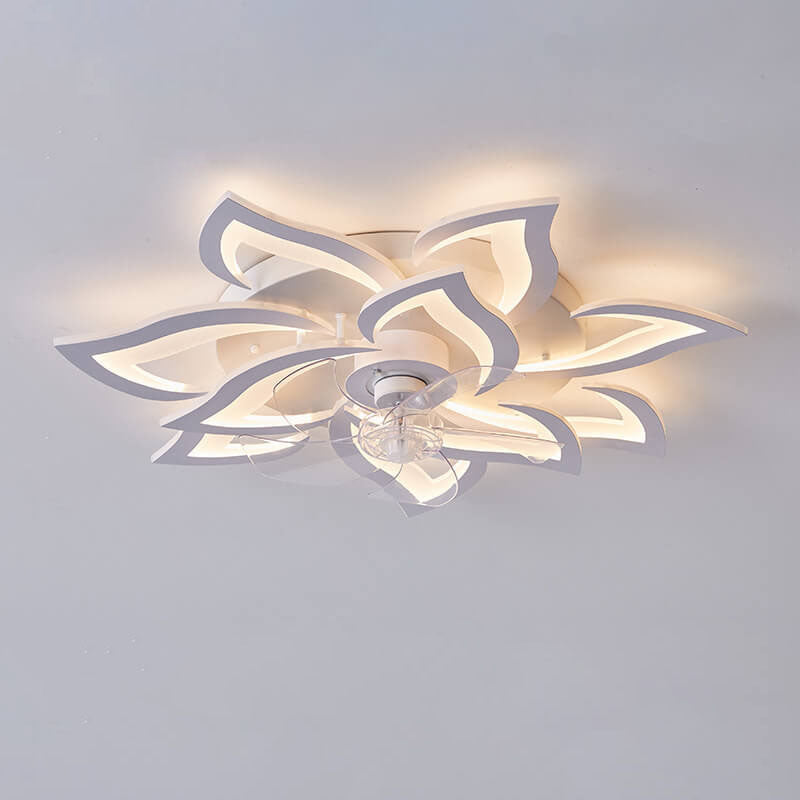 Scandinavian Modern Luxury Flower Iron Acrylic Plastic LED Flush Mount Ceiling Fan Light