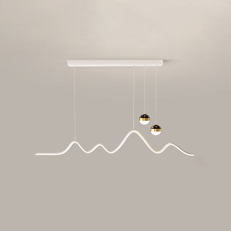Contemporary Nordic Iron Acrylic Ball Line Wavy LED Island Light Chandeliers For Dining Room